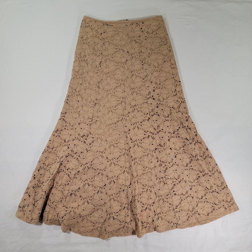 Shape fx by Newport News Tan Floral Lace Maxi Skirt Size 10 P0451 Boho Romantic